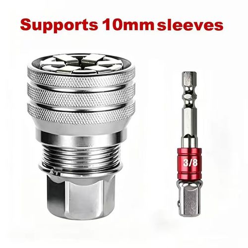 Adjustable Universal Socket Wrench Adapter, Multi‑Size Flexible Rotating Socket Tool, 10‑19mm Adjustable Range, Heavy Duty Metal Repair Tool For Home Auto Machinery Maintenance