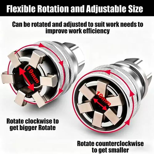 Adjustable Universal Socket Wrench Adapter, Multi‑Size Flexible Rotating Socket Tool, 10‑19mm Adjustable Range, Heavy Duty Metal Repair Tool For Home Auto Machinery Maintenance