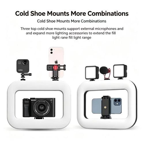 Portable Handheld Beauty Fill Light With Mini Tripod Rechargeable Selfie Ring Light 3 Cold Shoe Mounts For Phone Camera Video Recording Live Streaming Vlog Photography