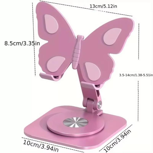 Cute Butterfly Foldable Cell Phone Stand, 360° Rotation Aluminum Alloy Desktop Phone Holder, Adjustable Portable Stand for Smartphone Tablet Video Calls & Streaming