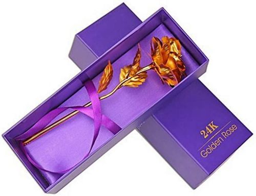 10in 24K Gold Foil Artificial Rose Flower, 24K Golden Rose Birthday Gift with Gift Box (Gold 1 Pack)