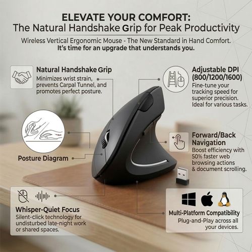 🛡️🔥Wireless USB Rechargeable Ergonomic Vertical Optical Mouse🖱️✨