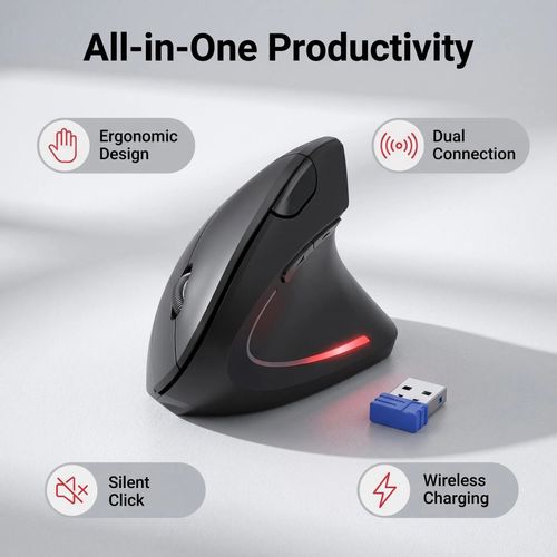 🛡️🔥Wireless USB Rechargeable Ergonomic Vertical Optical Mouse🖱️✨