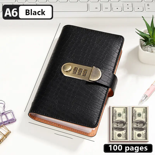 A6 savings notebook,a small financial management book with a lock, suitable for storing money and important information, 50 sheets and 100 pages of fun and easy to save binders -cash notebook Bill Organizer Planner Monthly Budget Planner
