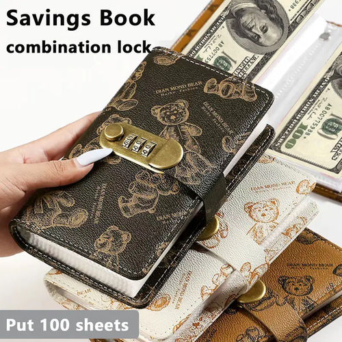 A6 savings notebook,a small financial management book with a lock, suitable for storing money and important information, 50 sheets and 100 pages of fun and easy to save binders -cash notebook Bill Organizer Planner Monthly Budget Planner