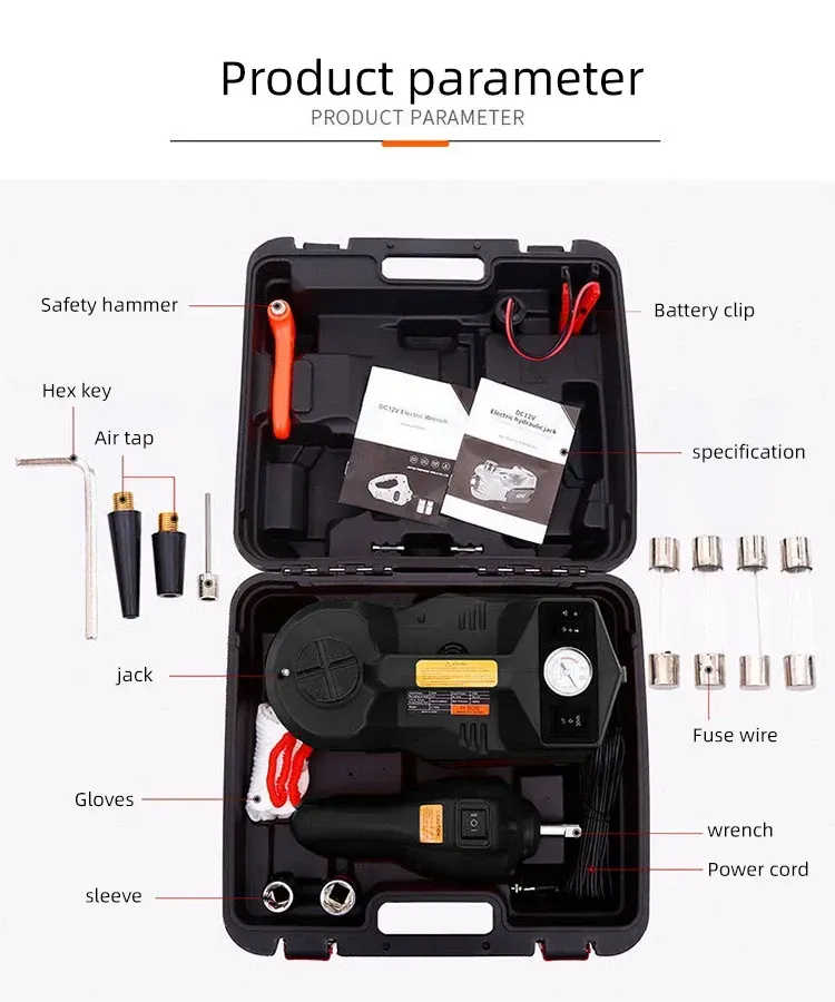5 in 1 Electric Hydraulic Car Jack 12V with Inflator Pump + LED Light + TIRE WRENCH