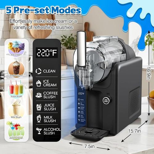 Slushie Machine, 2L Slushy Maker with Adjustable Temperature, Frozen Drink Maker with 5 Preset Programs & LED Display, Auto-Clean, for Ice Cream, Frappes, Milk Shake, No Ice Needed black