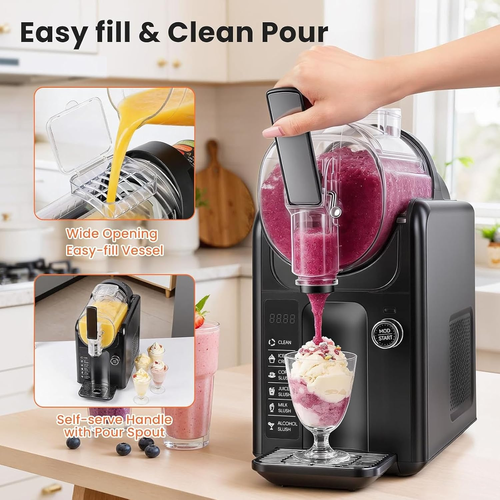 Slushie Machine, 2L Slushy Maker with Adjustable Temperature, Frozen Drink Maker with 5 Preset Programs & LED Display, Auto-Clean, for Ice Cream, Frappes, Milk Shake, No Ice Needed black