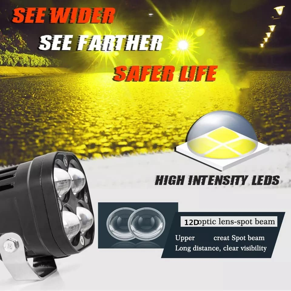 AUTOPOWERZ 3 Inch Universal Led Fog Light Yellow-White (72W, 12V-80V, DC,) (Pack of 2pcs)