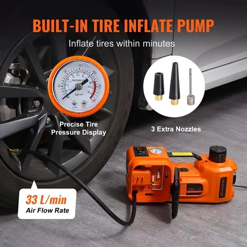 5 in 1 Electric Car Jack and Tyre Inflator set (5 tons) - Black  Electric Car Jack 5Ton 12V Kit Car Jack Hydraulic(Lifting Range: 15.49-44.96 cm) with Inflator Electric Jack for Car SUV Sedan MPV Change Tires Garage Repair Emergency Kit