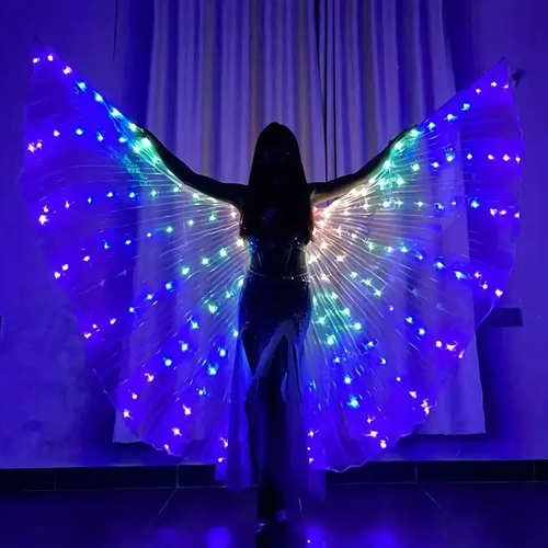 Vibrant Multi-Color LED Belly Dance Costume Wings - Light-Up Party Accessories, Polyester & Spandex, AA Battery Operated (Batteries Not Included) - Ideal for Performances & Nightclubs, Exotic Dancewear