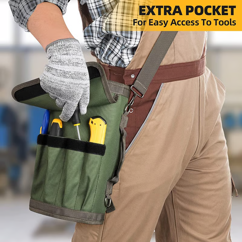 Portable Foldable Roll Up Tool Bag, Heavy Duty Tool Organizer Bag with 5 Compartments & 2 Detachable Pouches for Tools Storage, Waterproof Tool Roll Bag for Dad Men Electrician Gifts