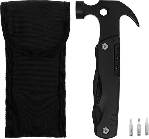 Claw Hammer, Stainless Steel Versatile Hammer Multitool, Stable Clamping Outdoor Tool Hammer Practical Multitool Folding Knife Plier for Camping, for Birthday Men Father Dad Husband Boyfriend