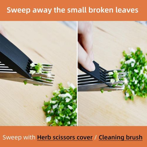 (2pcs)-5 Blade Herb Scissors Kitchen Herb Shears Cutter Multipurpose Cutting Shear with 5 Stainless Steel Blades & Safety Cover & Cleaning Comb Salad Sizzors Cilantro Chive Parsley Onion Scissors (Black Red)