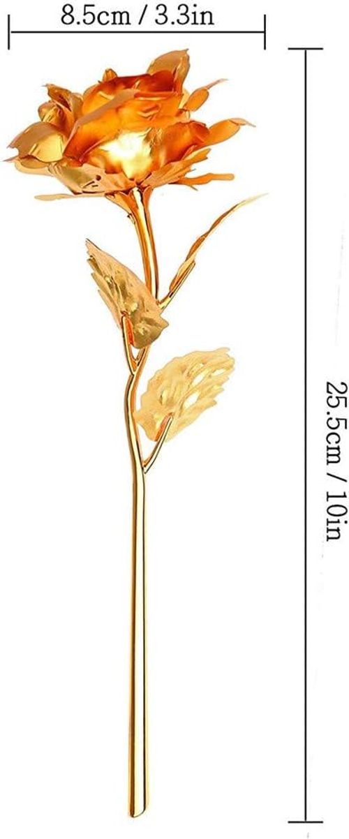 10in 24K Gold Foil Artificial Rose Flower, 24K Golden Rose Birthday Gift with Gift Box (Gold 1 Pack)