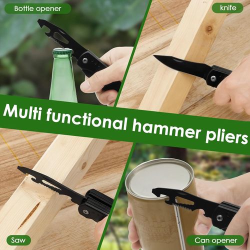 Claw Hammer, Stainless Steel Versatile Hammer Multitool, Stable Clamping Outdoor Tool Hammer Practical Multitool Folding Knife Plier for Camping, for Birthday Men Father Dad Husband Boyfriend