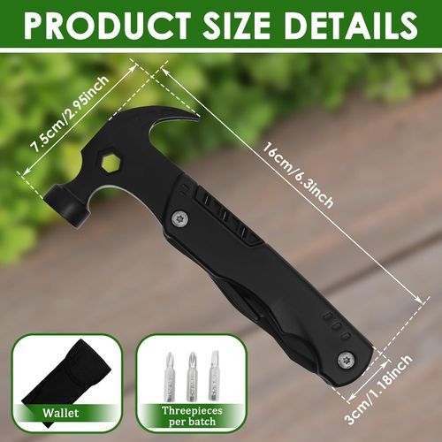 Claw Hammer, Stainless Steel Versatile Hammer Multitool, Stable Clamping Outdoor Tool Hammer Practical Multitool Folding Knife Plier for Camping, for Birthday Men Father Dad Husband Boyfriend