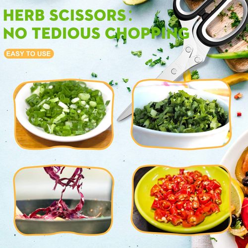 (2pcs)-5 Blade Herb Scissors Kitchen Herb Shears Cutter Multipurpose Cutting Shear with 5 Stainless Steel Blades & Safety Cover & Cleaning Comb Salad Sizzors Cilantro Chive Parsley Onion Scissors (Black Red)