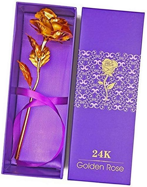 10in 24K Gold Foil Artificial Rose Flower, 24K Golden Rose Birthday Gift with Gift Box (Gold 1 Pack)