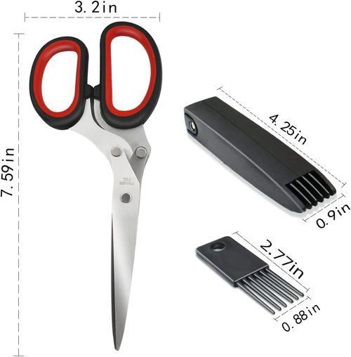 (2pcs)-5 Blade Herb Scissors Kitchen Herb Shears Cutter Multipurpose Cutting Shear with 5 Stainless Steel Blades & Safety Cover & Cleaning Comb Salad Sizzors Cilantro Chive Parsley Onion Scissors (Black Red)