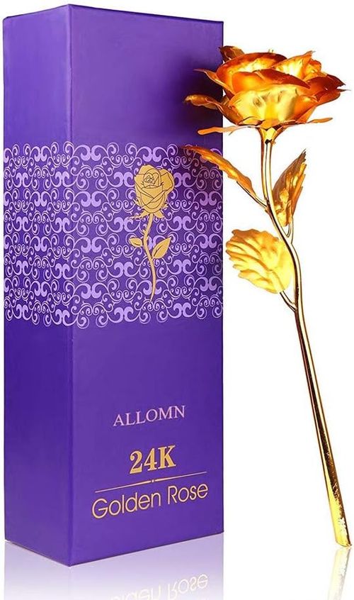 10in 24K Gold Foil Artificial Rose Flower, 24K Golden Rose Birthday Gift with Gift Box (Gold 1 Pack)