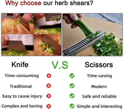 (2pcs)-5 Blade Herb Scissors Kitchen Herb Shears Cutter Multipurpose Cutting Shear with 5 Stainless Steel Blades & Safety Cover & Cleaning Comb Salad Sizzors Cilantro Chive Parsley Onion Scissors (Black Red)