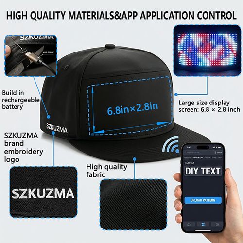 🔥Hot Seller🔥 COD！LED-lit baseball cap controlled via app—the perfect accessory for music festivals, a great way to liven up parties, a cool and safe gear for night runs, an eye-catching photo prop, a must-have for cyberpunk fashion, a customizable LED cap, and a Bluetooth-controlled LED cap