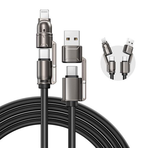 NEW - USB Type C Charging Cable, 4 in 1 Function, 65W Fast Charging, Liquid Silicone and Aluminum Alloy Material, Braided Data Cable, Black & Gray