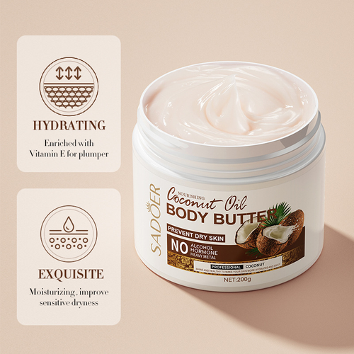 SADOER Coconut Moisturizing Body Butter Deeply nourishes, hydrates, and prevents dry, cracked skin—this rich body lotion delivers long-lasting moisture for soft, smooth skin.