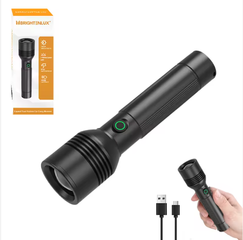 Super Bright Rechargeable Flashlight Long Range Zoomable Laser Torch with Power Bank Function for Outdoor Patrol