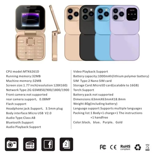 I16 Pro Dual SIM Dual Flip Phone（Cash on delivery is supported）
