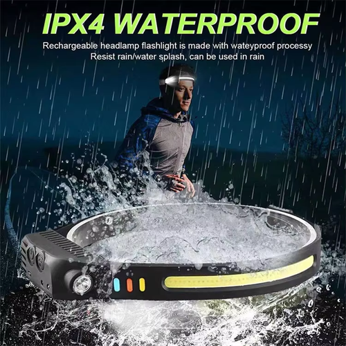 Sensor LED Headlamp with Warning Lights for Hands Free Night Fishing and Safety（Cash on delivery is supported）