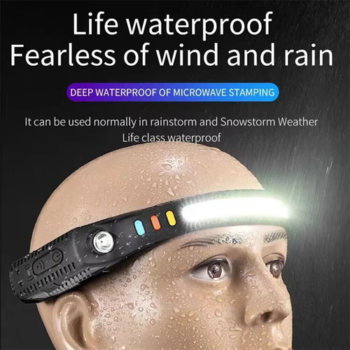 Sensor LED Headlamp with Warning Lights for Hands Free Night Fishing and Safety（Cash on delivery is supported）