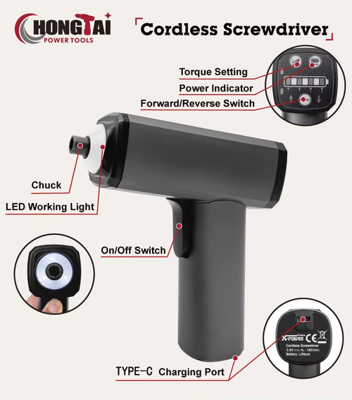 Portable 3.6-volt rechargeable lithium battery cordless screwdriver electric drill, with LED light and drill bit, suitable for DIY home use