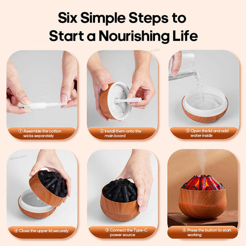 LED Fire Flame Humidifier, Aroma Diffuser, Quiet Home Decor（Cash on delivery is supported）