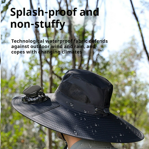 Ghana Solar Air Cool Sun Hat Fan cools head in 3s Wide brim blocks 99% UV Solar charge lasts all day Perfect for fishing outdoor work Beat hot sunburned days