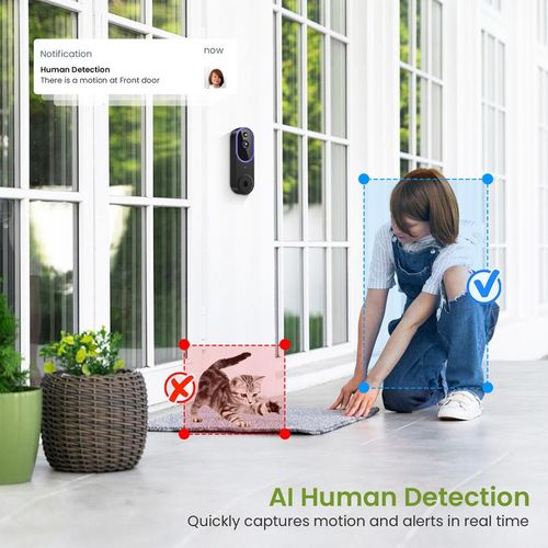Wireless Video Doorbell Camera, Smart Security Doorbell Camera, 1080P, AI Human Detection , Night Vision, Instant Alert,