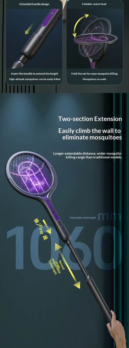 2-in-1 Rechargeable Rotatable Retractable Mosquito Swatter（Cash on delivery is supported）