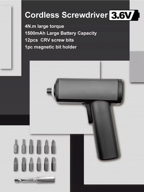 Portable 3.6-volt rechargeable lithium battery cordless screwdriver electric drill, with LED light and drill bit, suitable for DIY home use