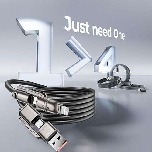 NEW - USB Type C Charging Cable, 4 in 1 Function, 65W Fast Charging, Liquid Silicone and Aluminum Alloy Material, Braided Data Cable, Black & Gray