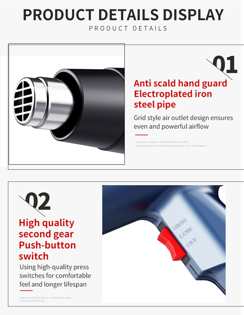 Stepless Heat Gun Lightweight Multi Nozzle Job Site Use（Cash on delivery is supported）