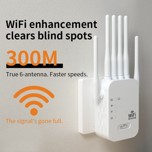 300M WiFi Repeater 6 Antennas Wall Penetration Boost Signal（Cash on delivery is supported）