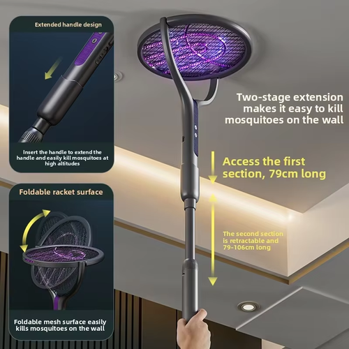 2-in-1 Rechargeable Rotatable Retractable Mosquito Swatter（Cash on delivery is supported）
