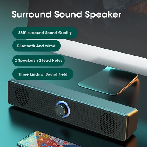 Glowing Bluetooth Soundbar Wired USB Speaker for PC Laptop Home 99% Lossless Audio Saves Space
