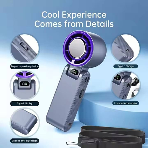 Portable Handheld Turbo Fan — 100-Speed ​​Cooling with Digital Display