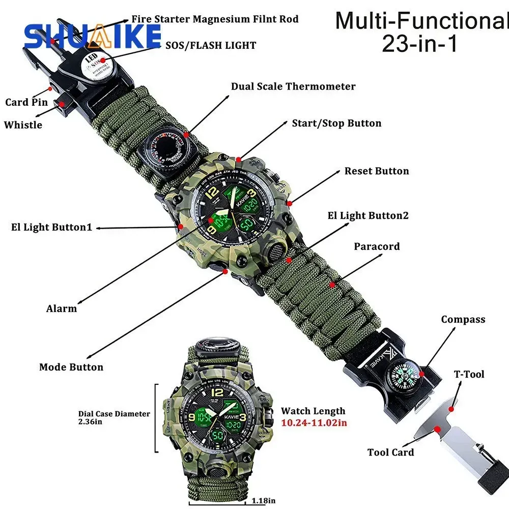 Tactical Sports Watch Military Waterproof Digital Analog Watch Men Outdoor Chronograph LED Watch with Gift Box Extra Strap 4 Colors