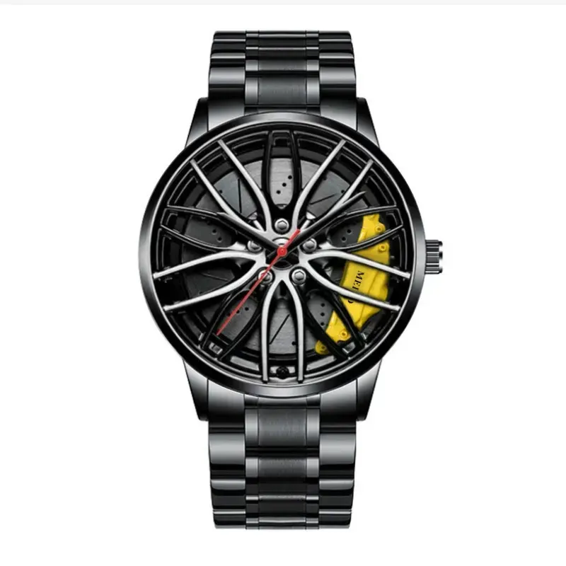 Rim Wheel Design Men Watch ⌚ Black Steel Quartz Sport Watch