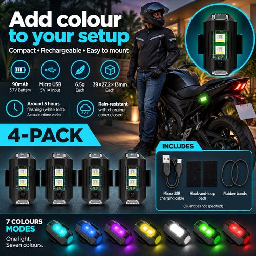 7-Colour Rechargeable Flash Lights - 4-Pack