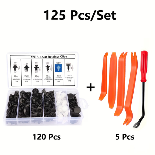 125pcs Assortment Kit of Auto Fasteners with Removal Tools, Universal Nylon Plastic Rivets for Car Door Panels, Bumper Clips Set for Vehicle Trim And Panel Repairs, Perfect Gift Box for a Boyfriend Or Father'S Day