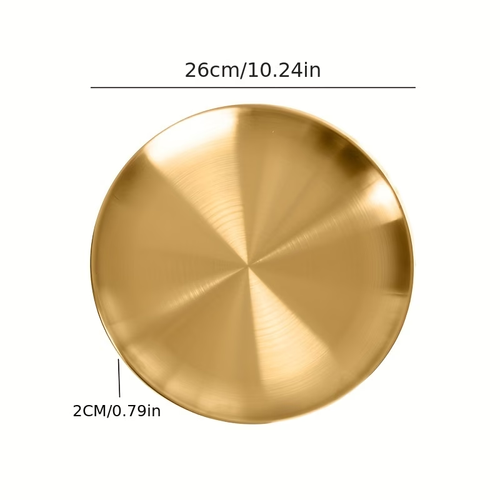 2 pcs Versatile Golden Stainless Steel Serving Platter - Perfect for Pizza, Desserts, Steak